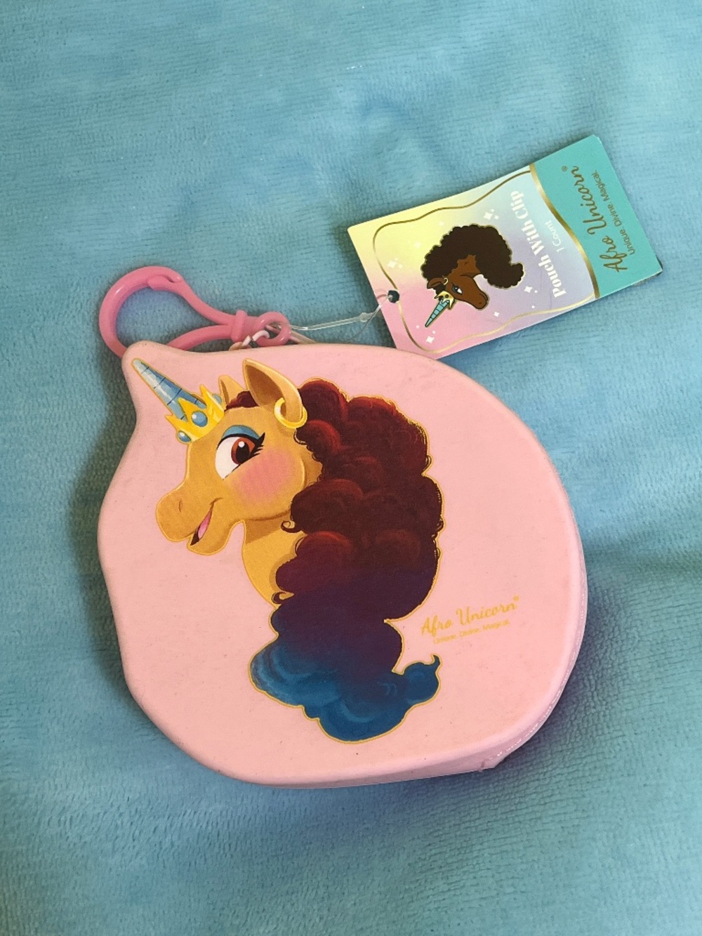 🦄 Afro Unicorn™🦄 PINK Coin Pouch w/ Clip – Light Skin-Tone Unicorn NWT
